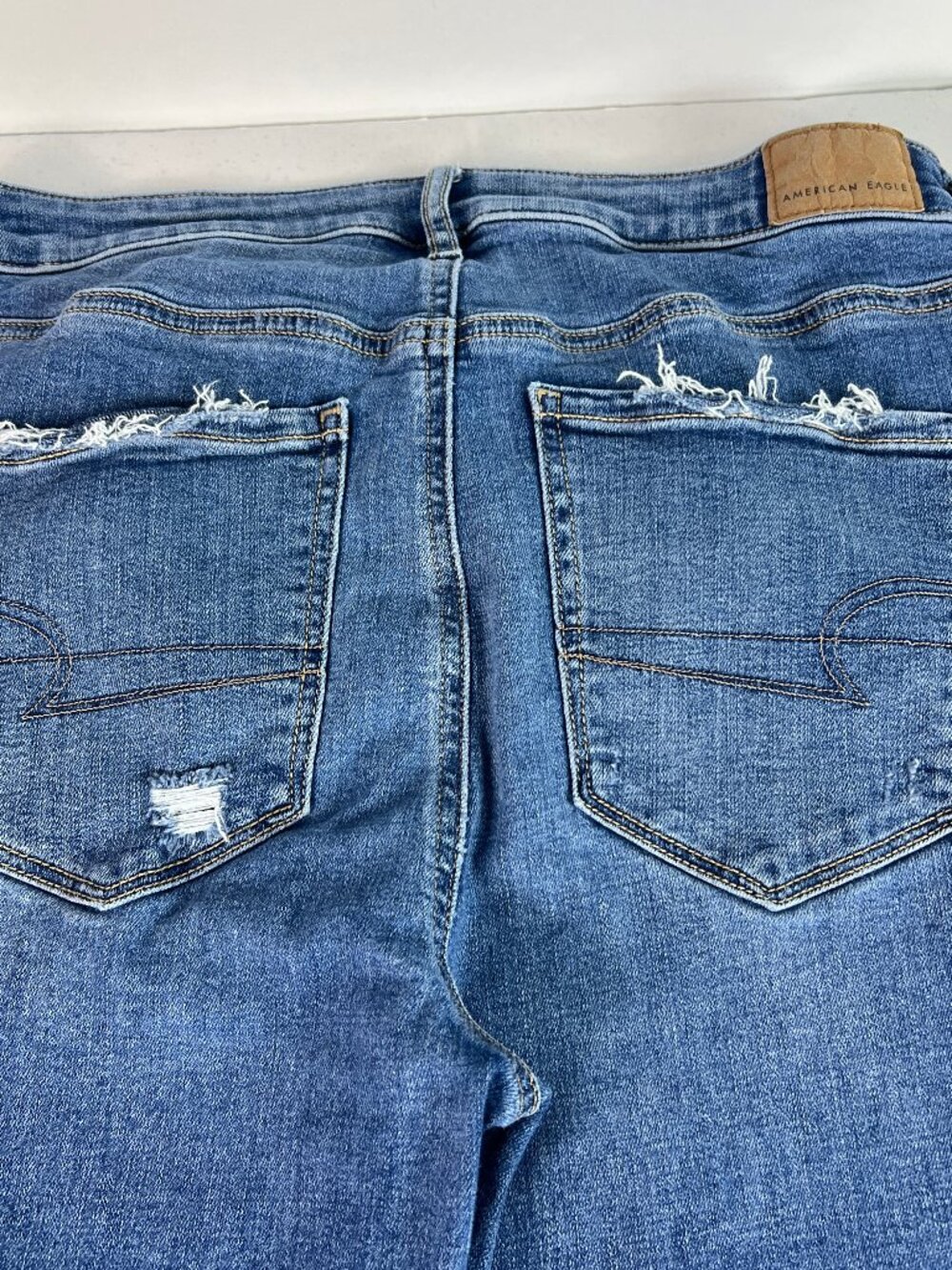 American Eagle Jeans Women 28x29* Super High Rise Flare Blue Stretch Denim Tag 6 - Picture 9 of 16